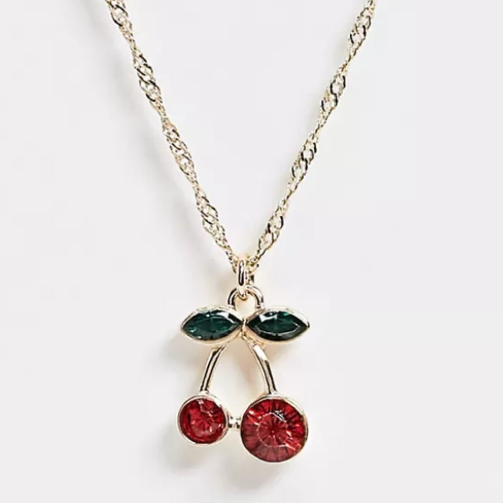 NWT ASOS necklace with cherry charm in gold tone